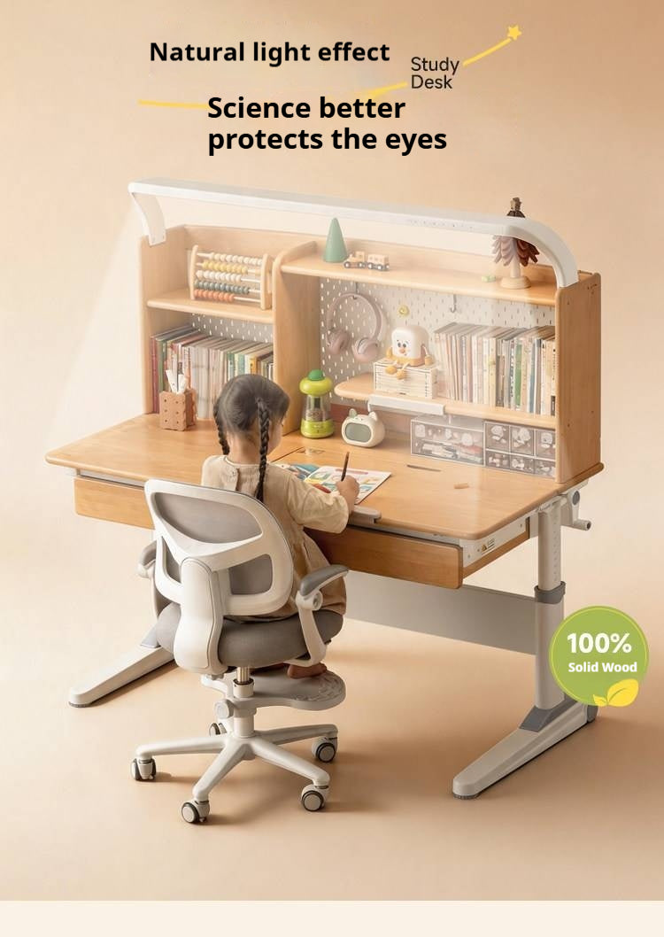 Beech Solid Wood Kids Raised and Lowered Study Table