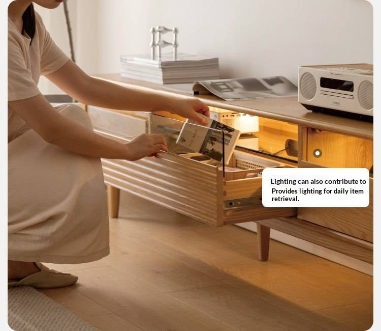 Ash Solid Wood Floor Modern Rock Board TV Cabinet.