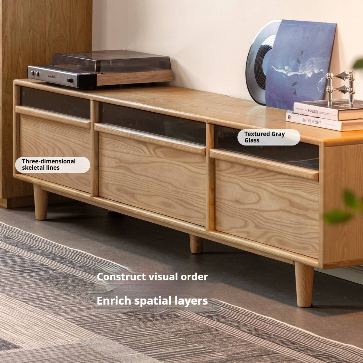 Ash Solid Wood Floor TV Cabinet