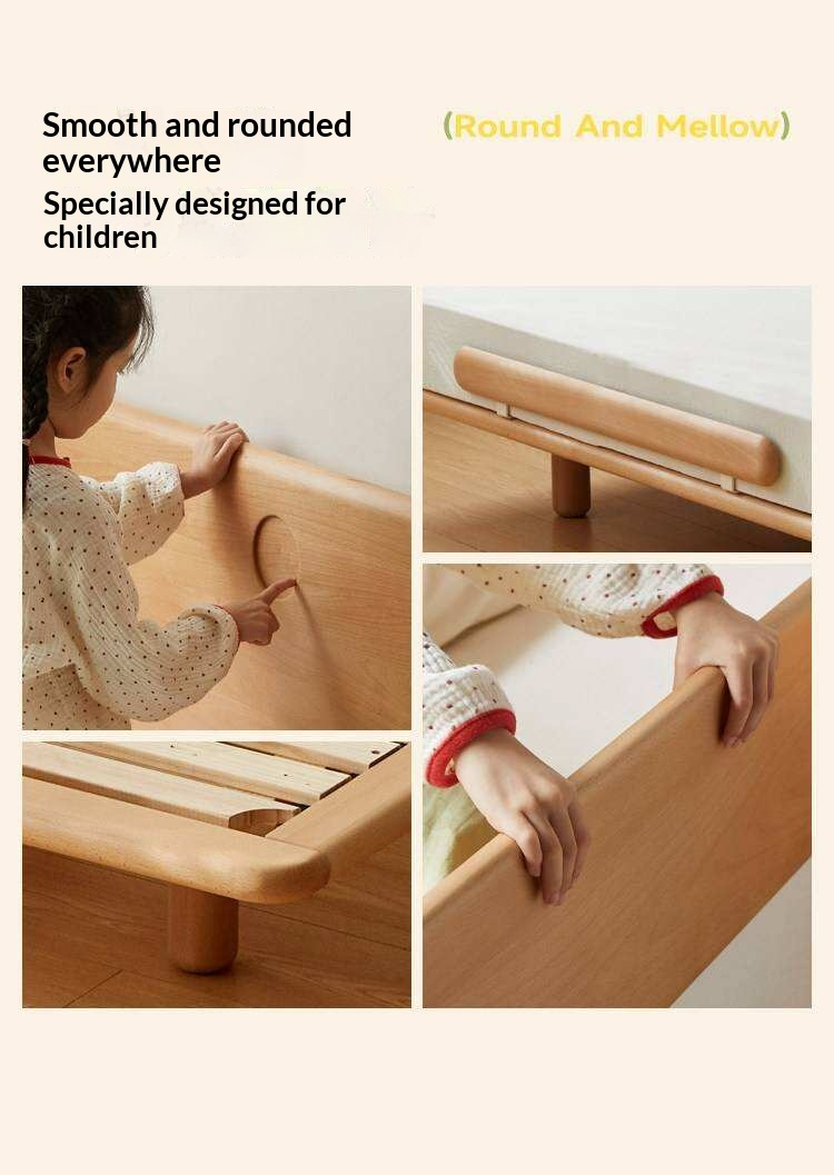 Beech Solid Wood Kids Floating Bed with Night Light and Optional Guardrails