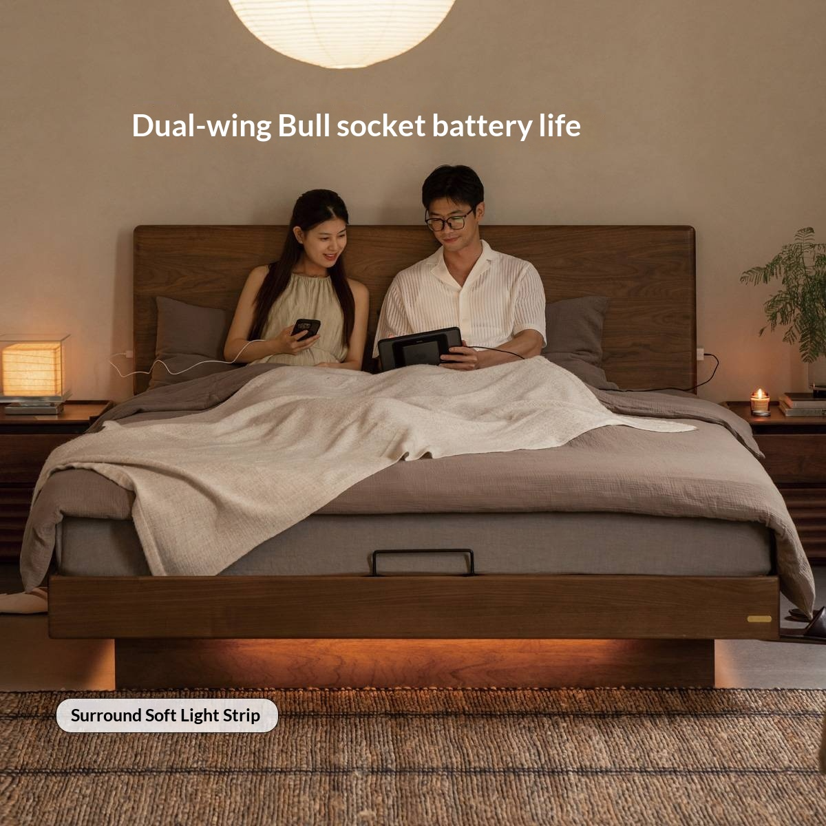 Black Walnut Solid Wood Italian Light Luxury Electric Suspended Box Bed