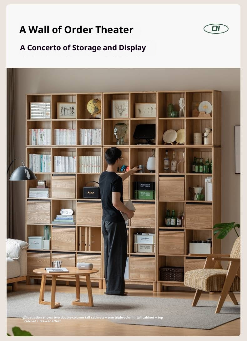 Ash Solid Wood Modern Grid Bookcase