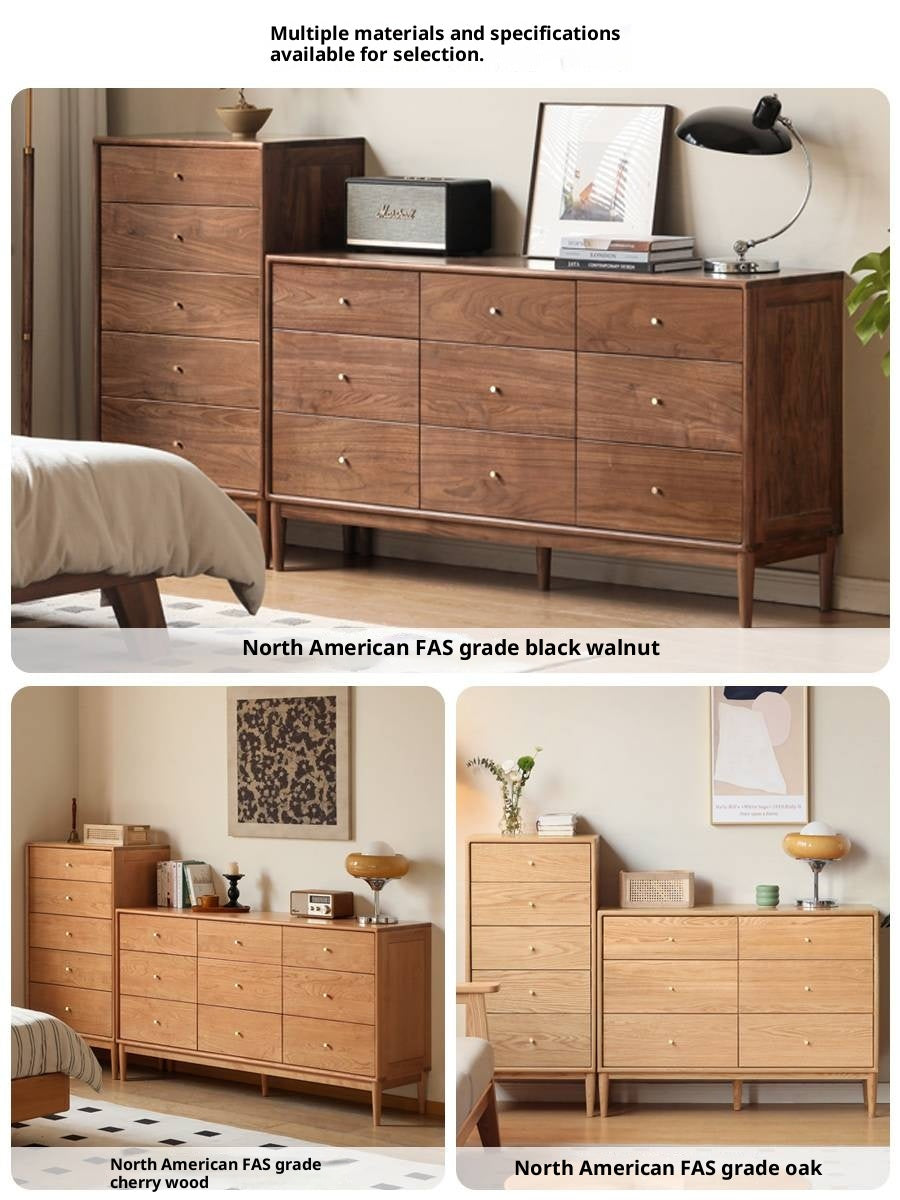 Oak, Solid Rubberwood Modern Minimalist Chest of Drawers