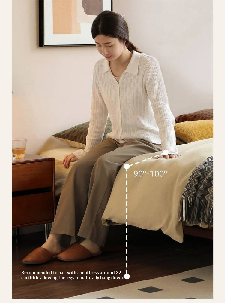 Poplar Solid Wood Platform Bed — No Headboard, Vintage Bauhaus Edge Style