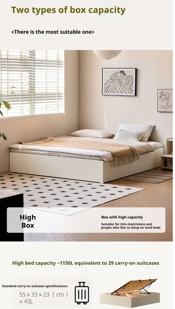 Rubberwood Solid Wood Storage Bed with No Headboard and Side-Opening Lid