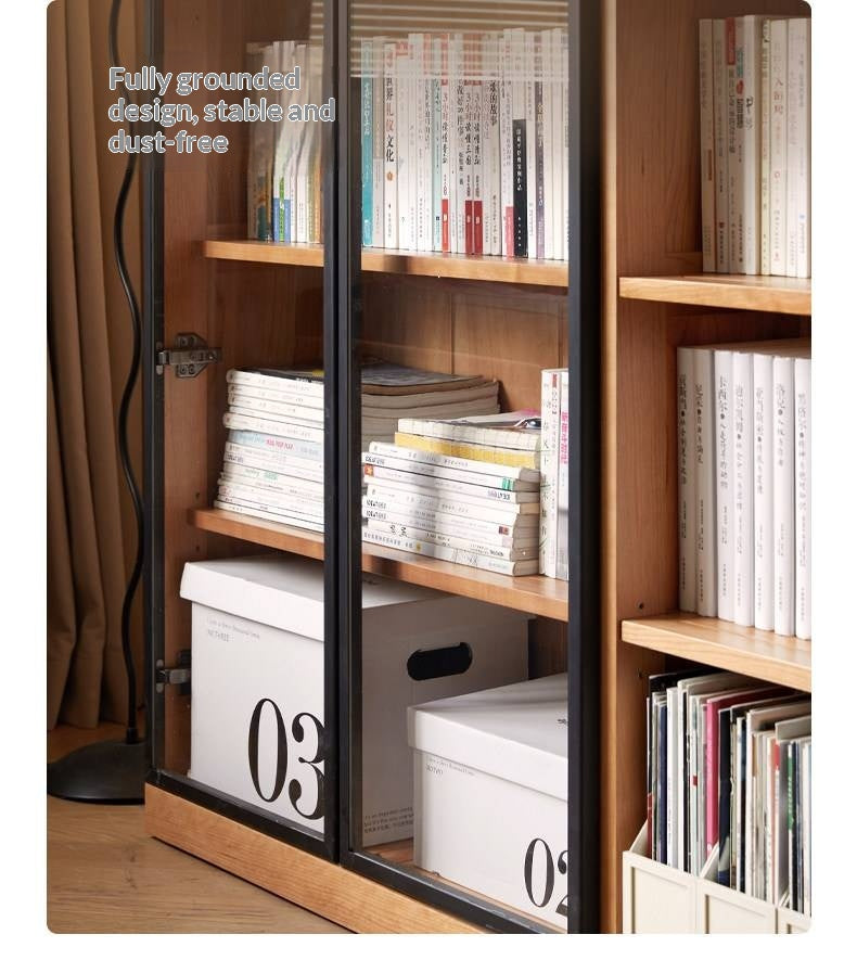 Cherry Solid Wood Floor-Standing Bookcase with Modern Shelving