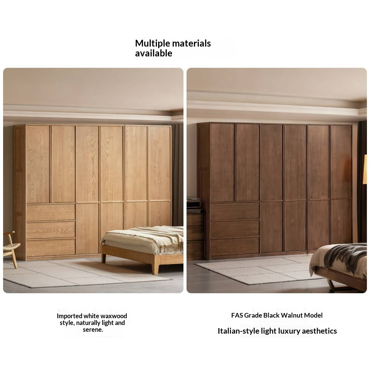 Oak Solid Wood Wardrobe with Modern Minimalist Design