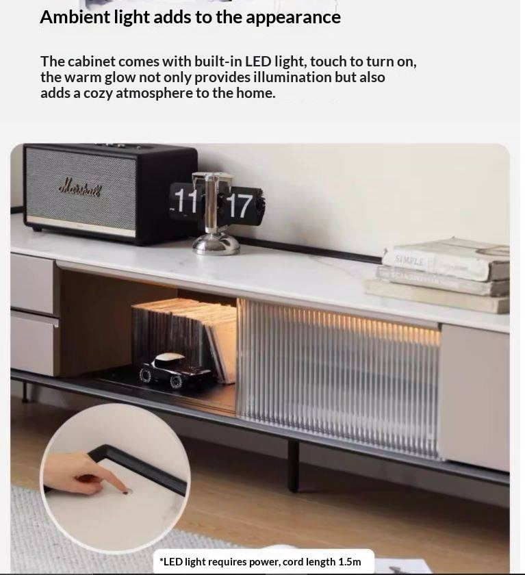 Tulipwood Solid Wood Light Luxury Rock Slab Double Drawer TV Cabinet