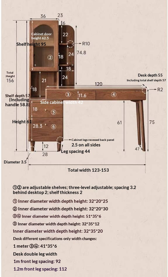 Oak Solid Wood Telescopic Desk with Integrated Bookshelf