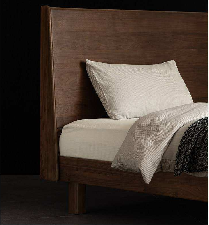 Black Walnut Solid Wood Bed with Sleek Light Luxury Finish