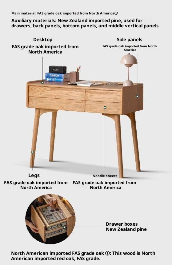 Oak Solid Wood Modern Minimalist Multifunctional Dressing Table