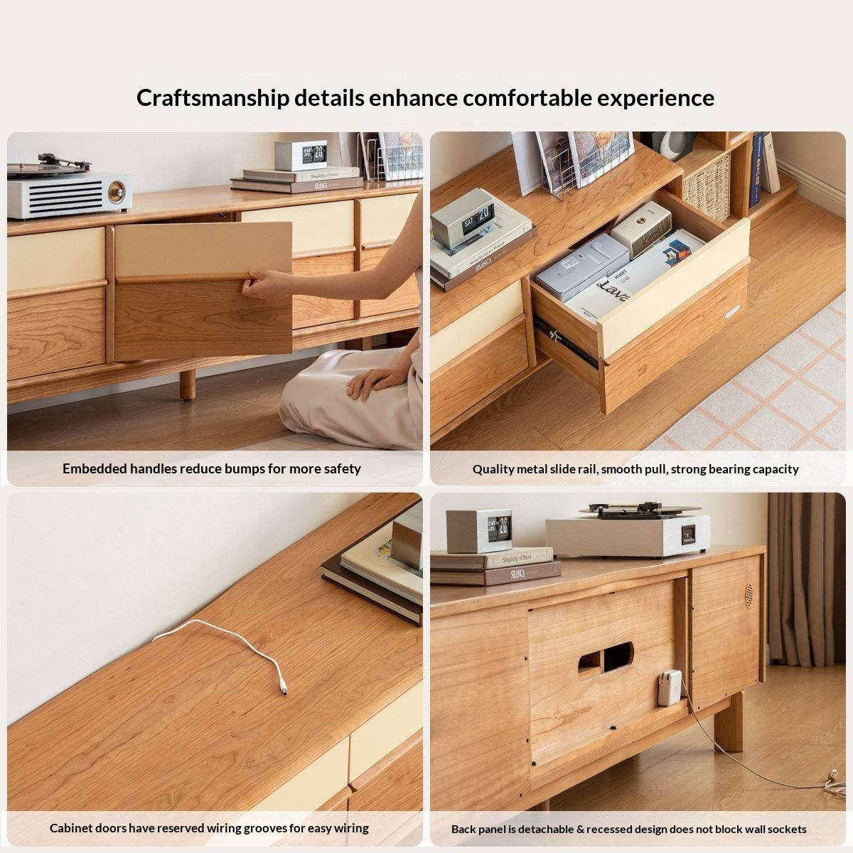 Cherry Solid Wood Two-Tone TV Console with Tapered Legs