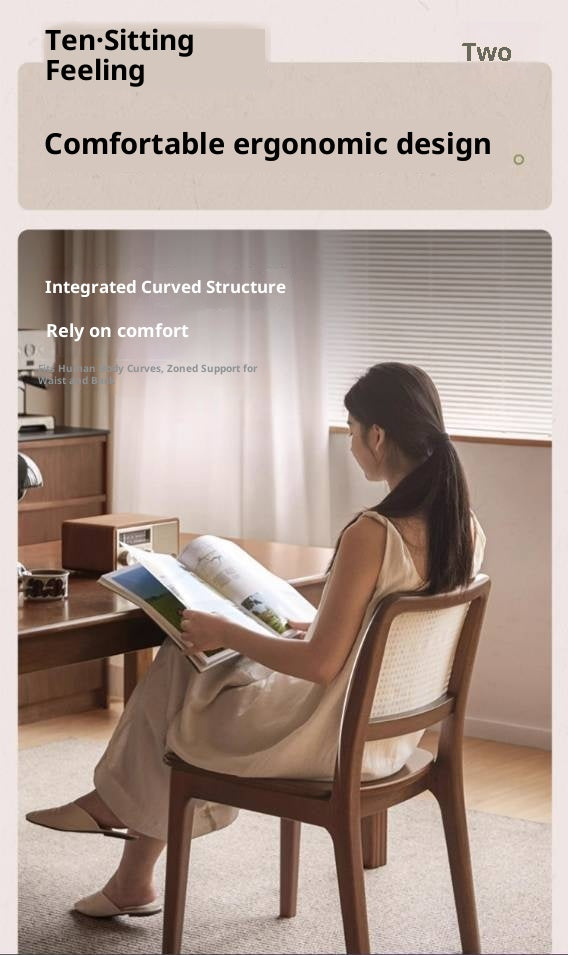 Set 4 pcs Black Walnut, Oak, Beech, Sandalwood Solid Wood Retro Rattan Chair