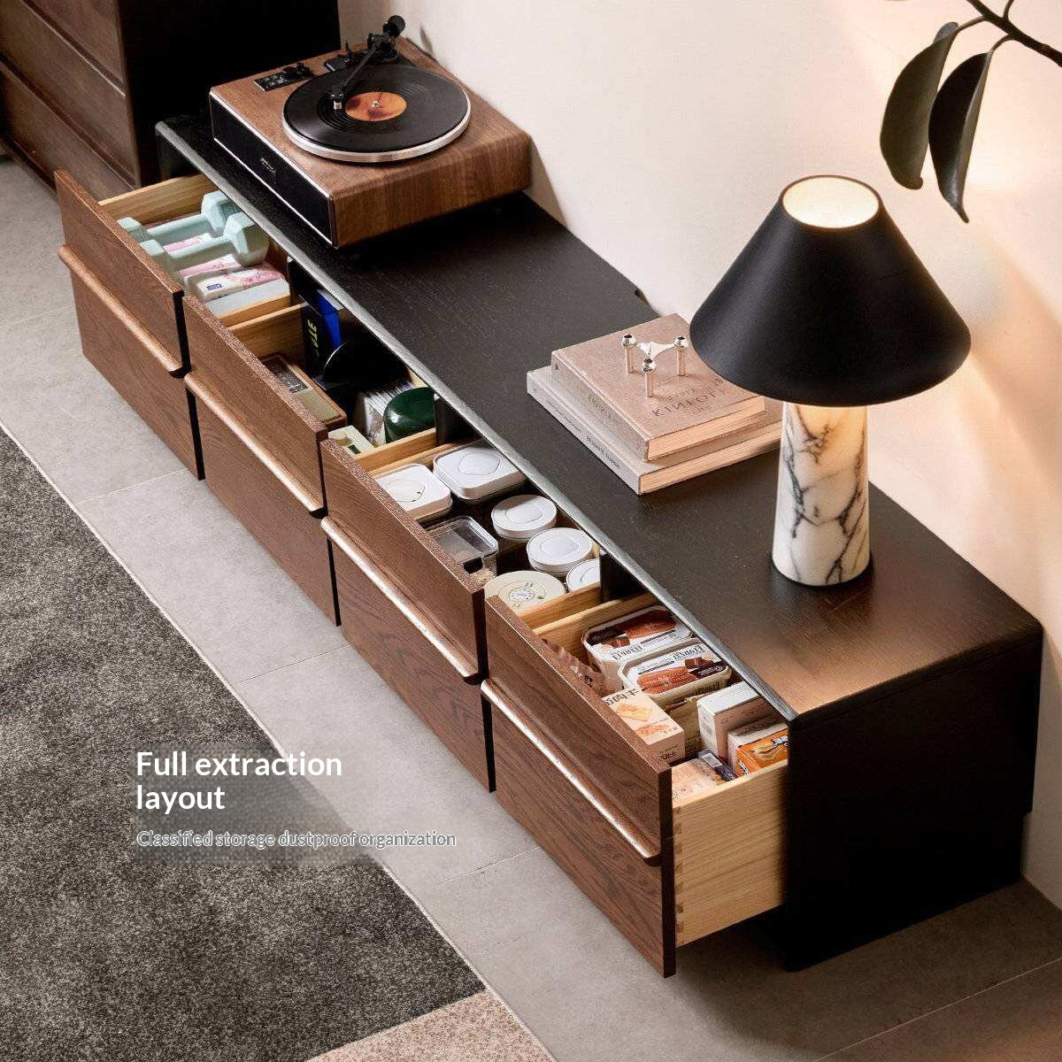 Oak Solid Wood Floor Standing TV Cabinet with Italian-Inspired Skeleton Line