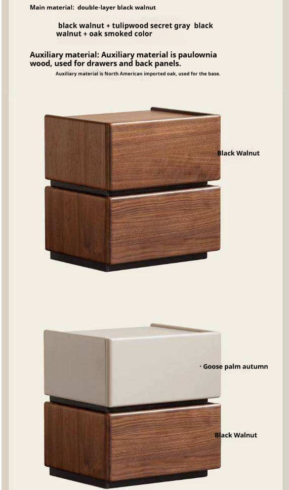 Black Walnut, Oak, Tulipwood Solid Wood, Solid Longan Hardwood Nightstand with Storage Drawer, Italian Style