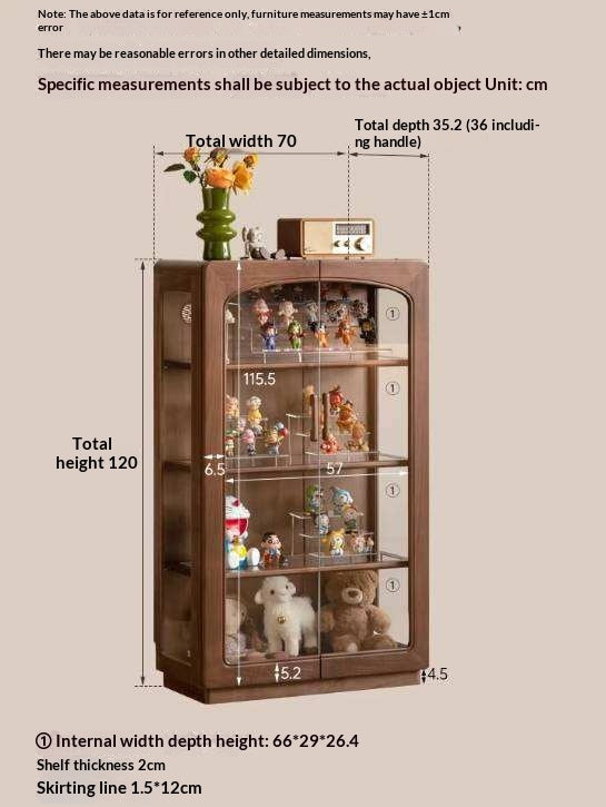 Black Walnut Solid Wood Side Cabinet with LED Lighting and Glass Panels