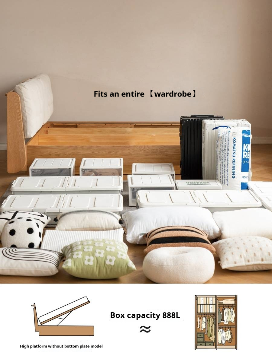 Oak Solid Wood with Upholstered Headboard Luminous Box Bed Cream Style