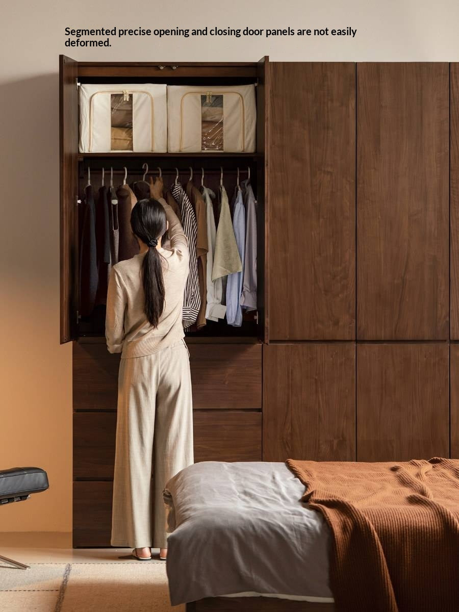 Black Walnut Solid Wood Wardrobe with Italian Style and Storage Cabinet