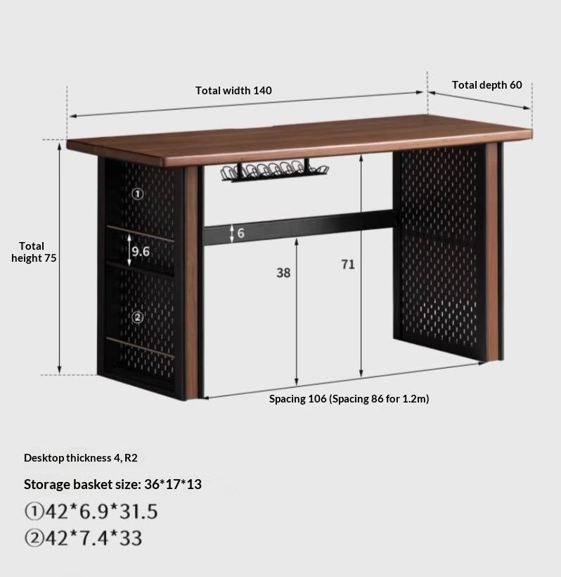 Black Walnut, Merbau Solid Wood Italian Light Luxury Computer Desk