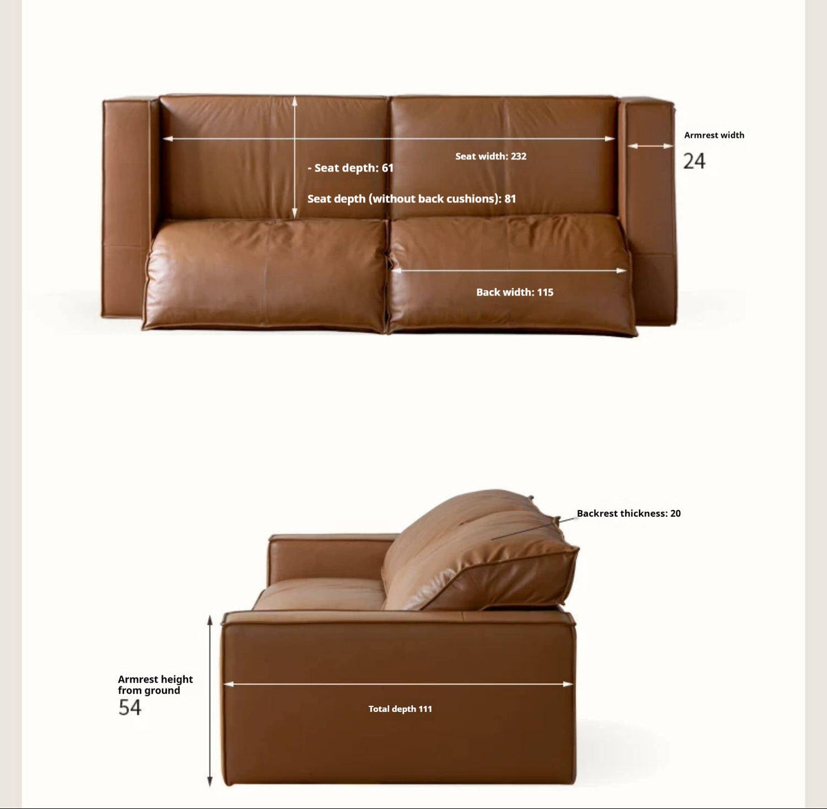 Genuine Leather sofa with Italian Low-Profile Design