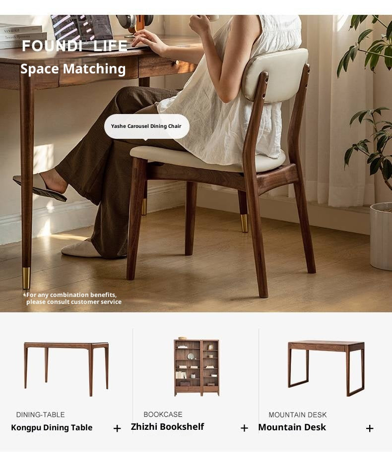 Set 4pcs Black Walnut Solid Wood Home Soft Back Dining Chair