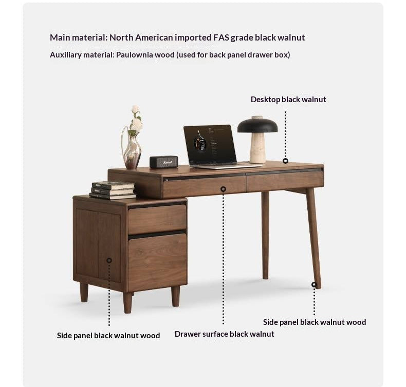 Black Walnut Solid Wood Integrated Desk With Drawer