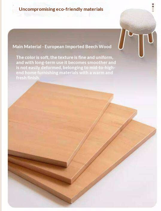 Beech, Solid Rubberood Lamb Velvet Cloud Makeup Stool