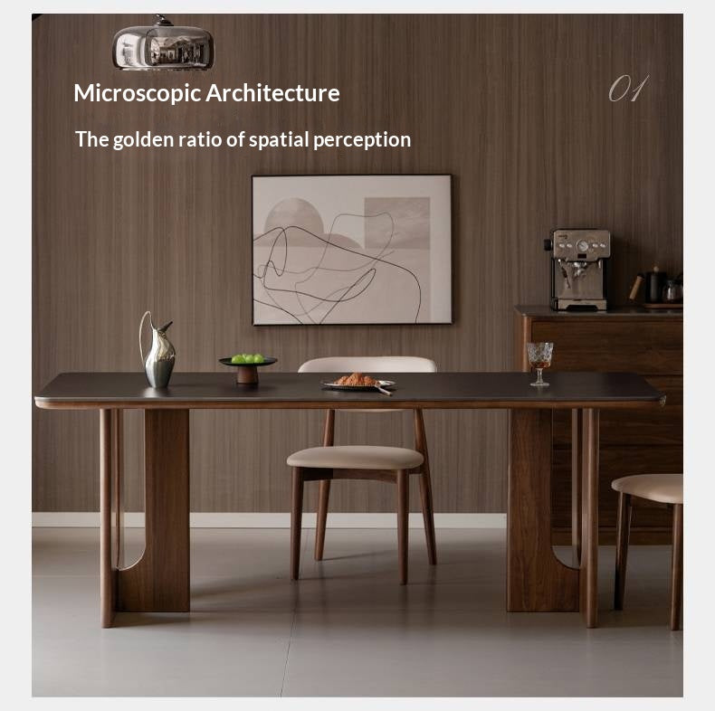 Black Walnut Solid Wood Light Luxury Style Rock Plate Dining Table