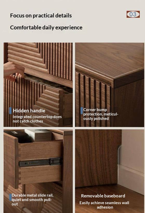 Black Walnut, Sandalwood Solid Wood Modular Storage Cabinet, Mid Century Dresser with Geometric Front Design
