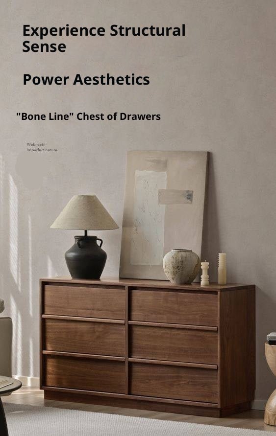 Black Walnut, Sandalwood, Oak Solid Wood Skeleton Line Chest of Drawers