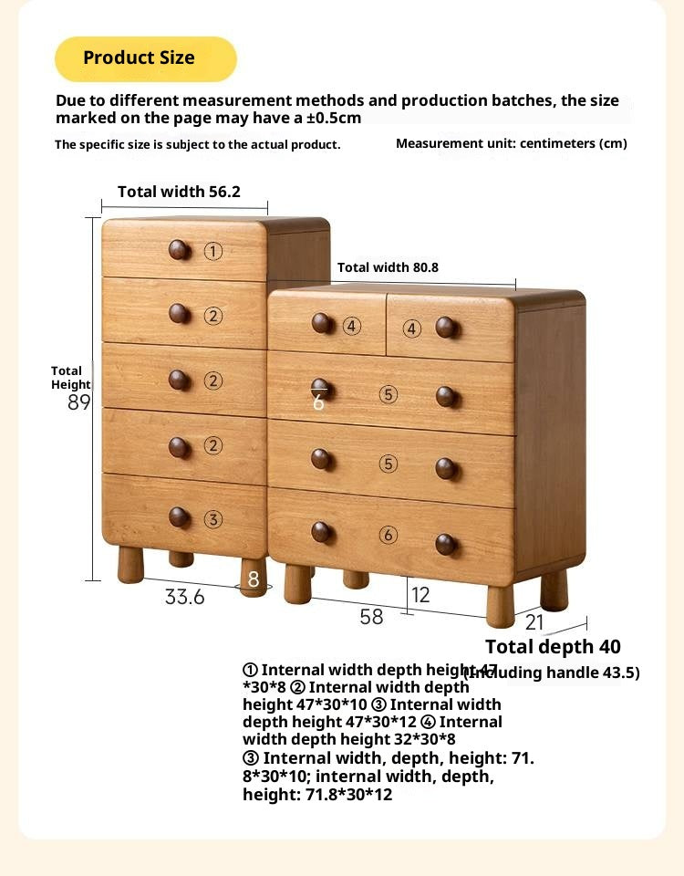 Solid Rubberwood Original Wood Style Children's Chest of Drawers