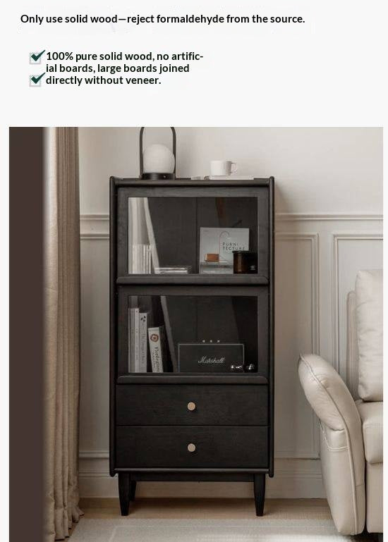 Ash Solid Wood Side Cabinet LED Lights Smoked