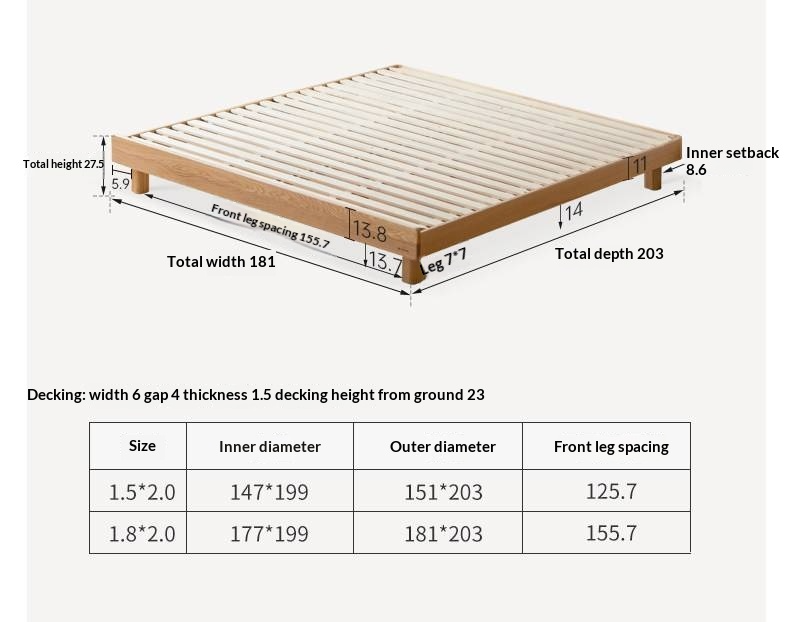 Oak Solid Wood Platform Bed, Headboard-Free Bed