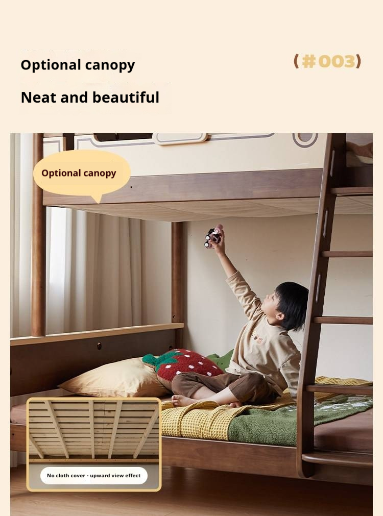 Rubberwood Solid Wood Castle-Inspired Bunk Bed with Cloud Cutout Guardrail