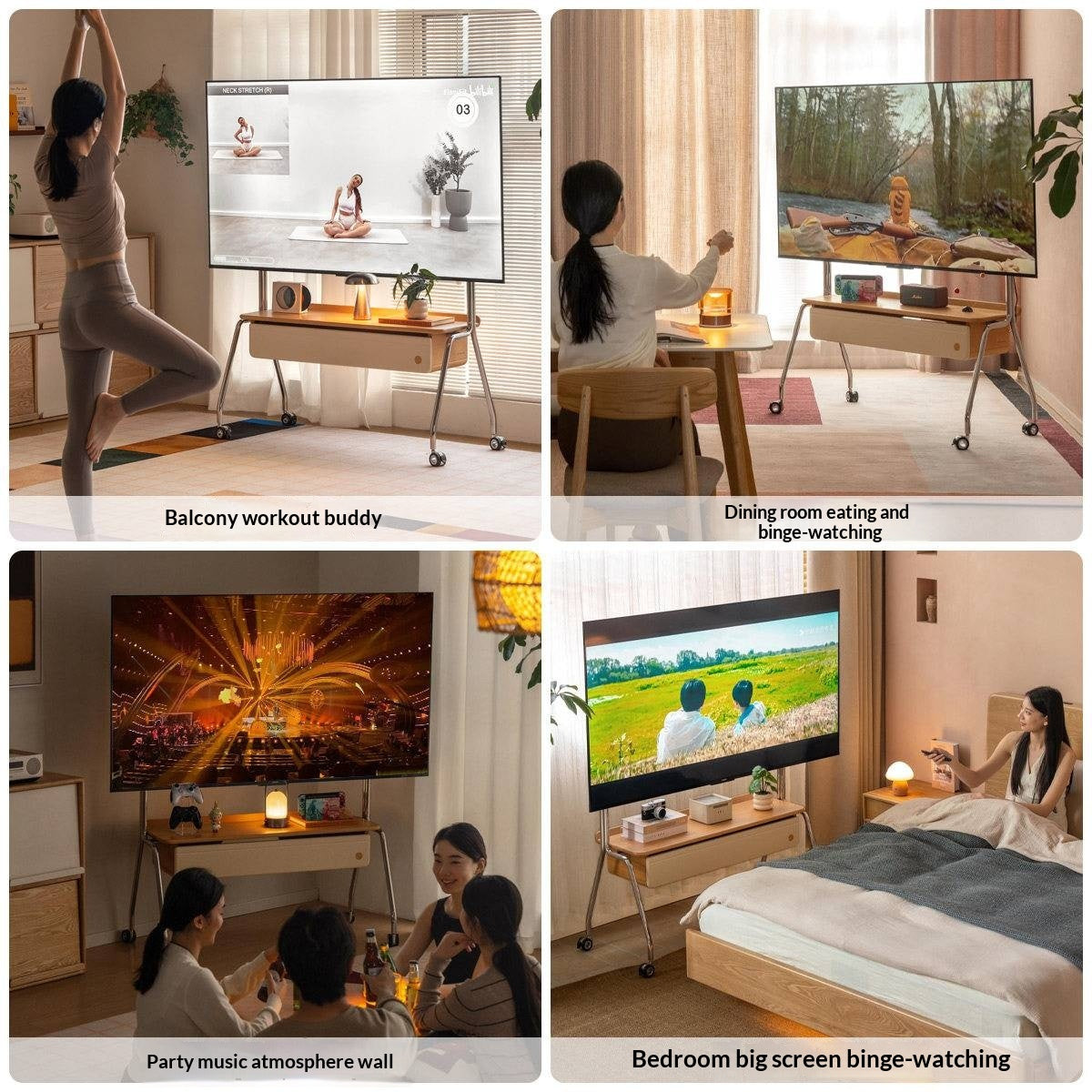 Beech Solid Wood Floor-Standing TV Stand with Modern Minimalist