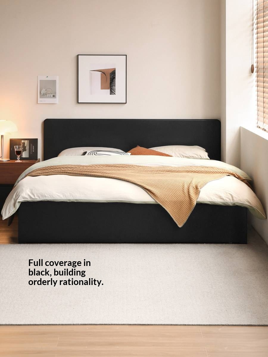Poplar, Rubber Wood Solid Wood Fully Open High Box Bed Minimalist