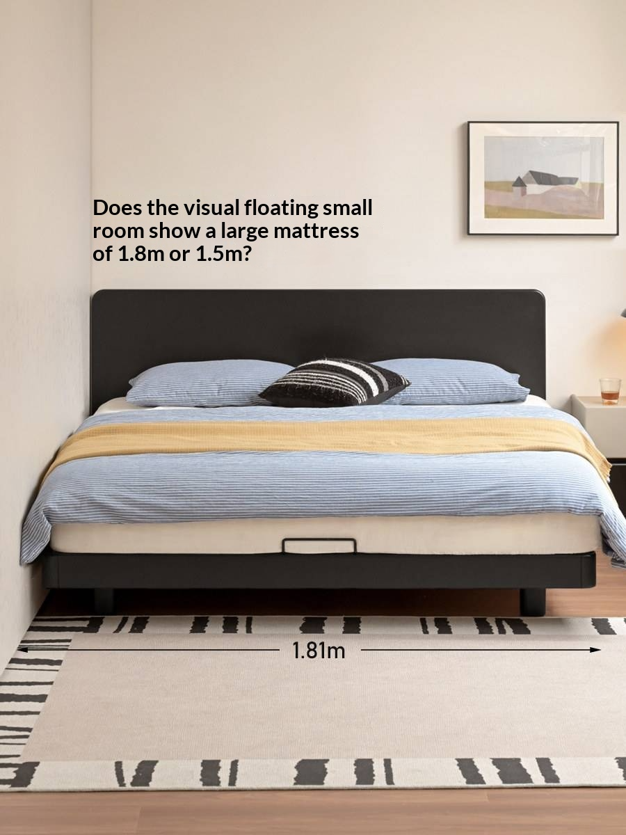 Rubberwood Solid Wood Bed — Modern Minimalist Large Slab Black Floating Bed