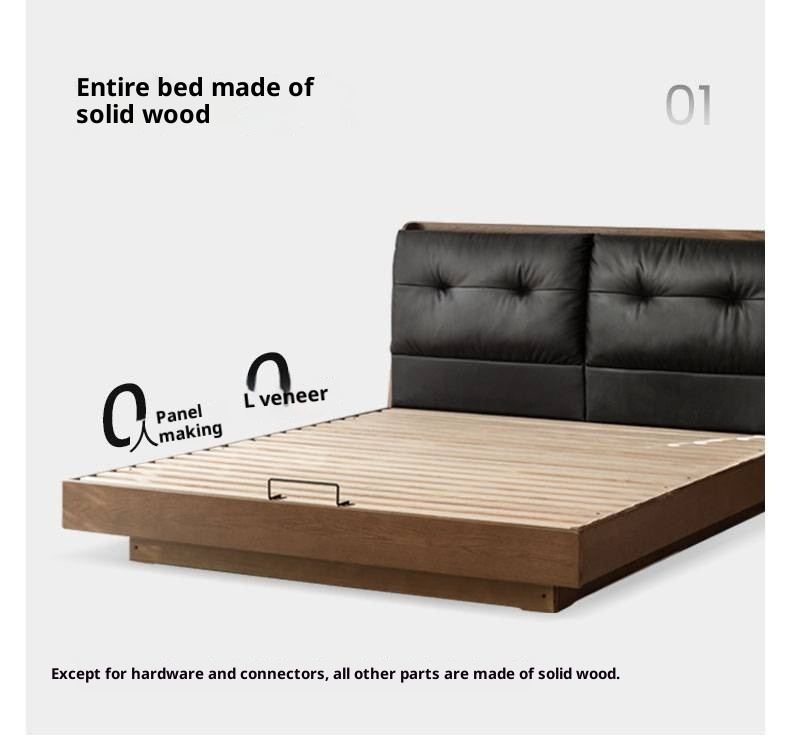 Oak Solid Wood Luxury Genuine Leather Box Bed