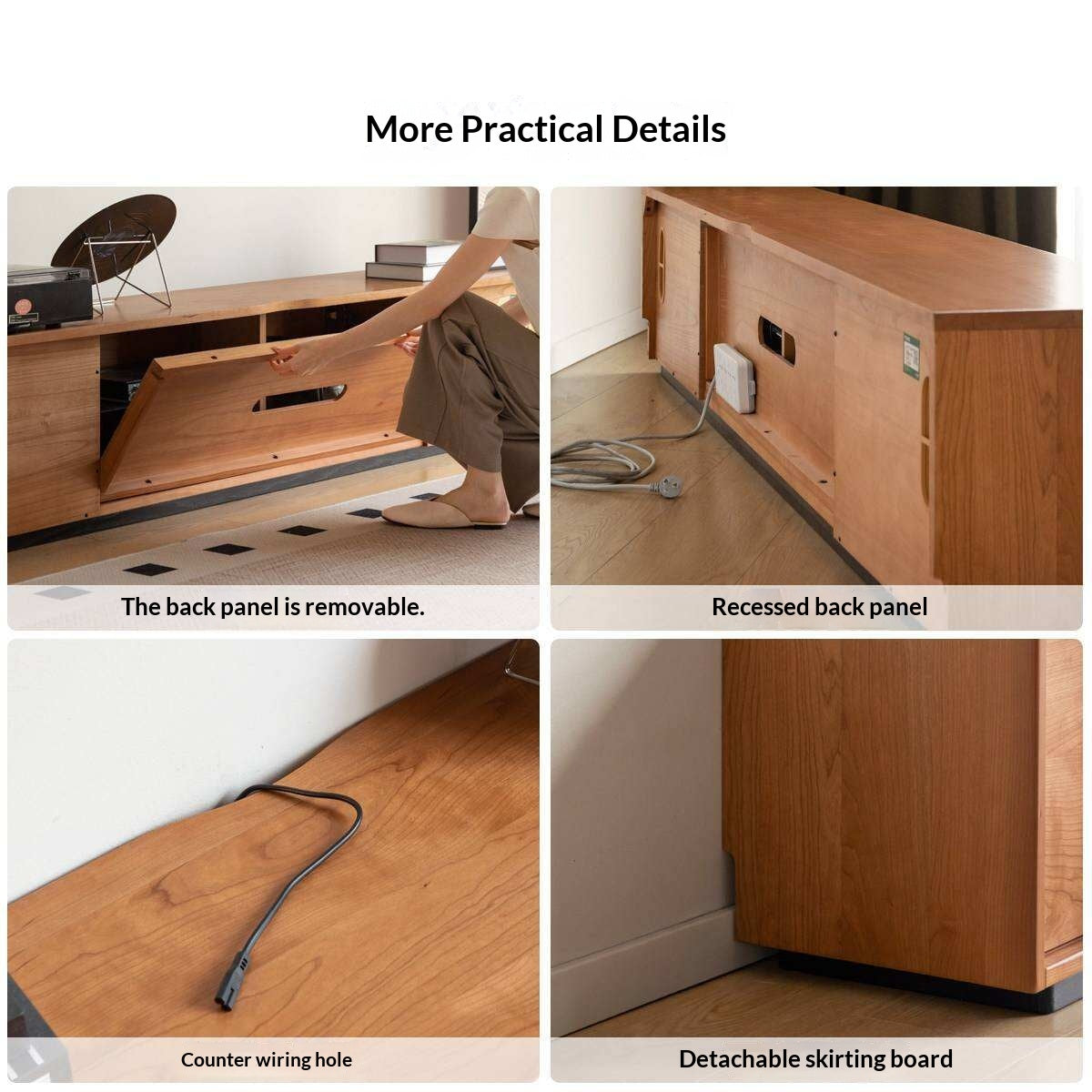 Cherry Solid Wood TV Stand with Simple Modern Storage Cabinet