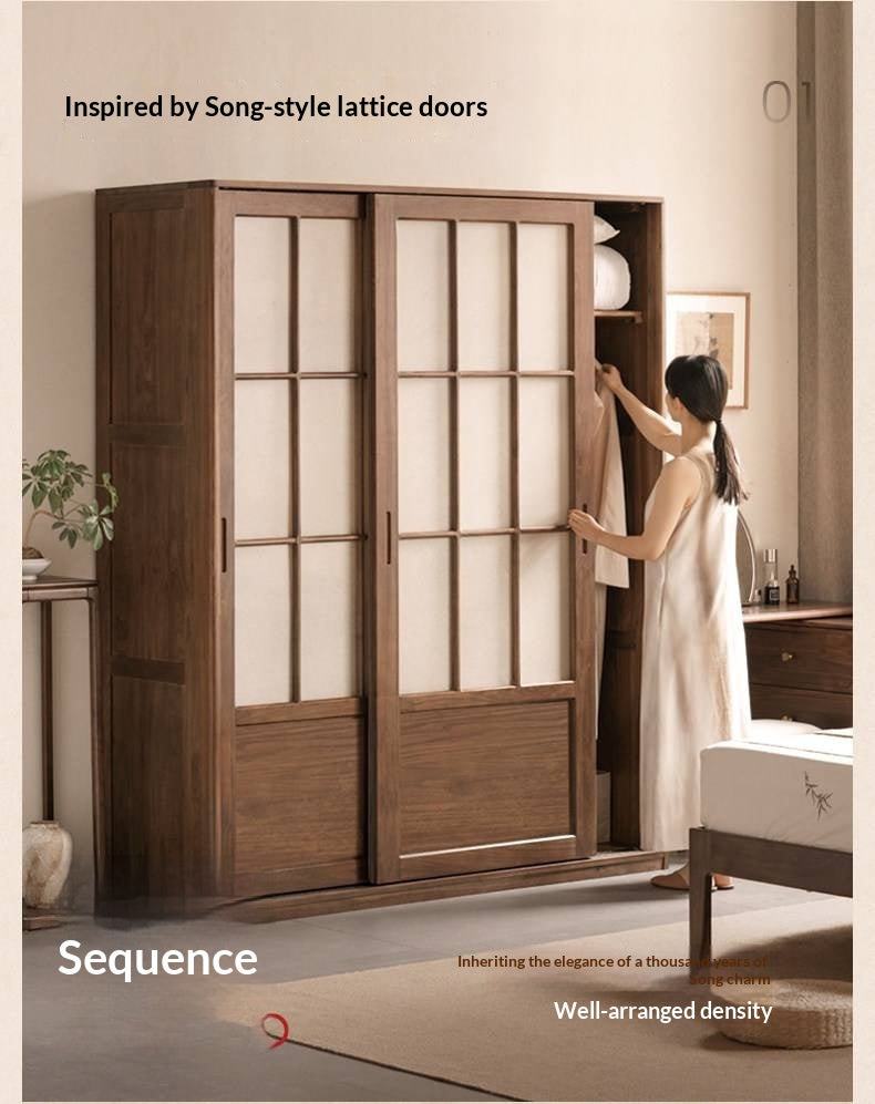 Black Walnut Solid Wood Wardrobe with Aesthetic Design