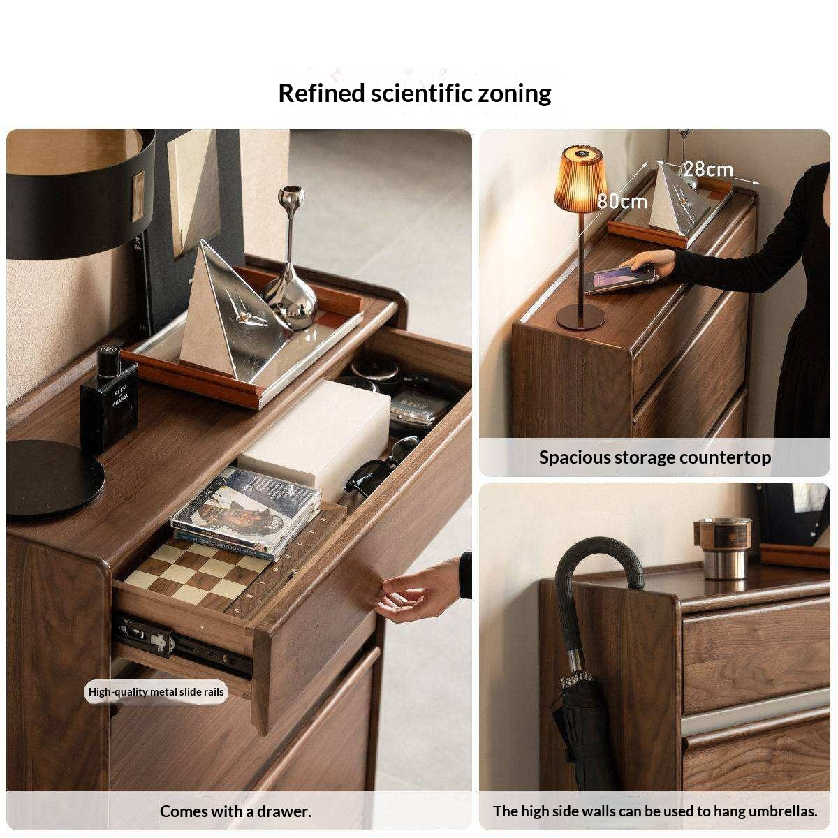 Black Walnut Solid Wood Flip Door Shoe Cabinet, Italian Style Entryway Storage Organizer