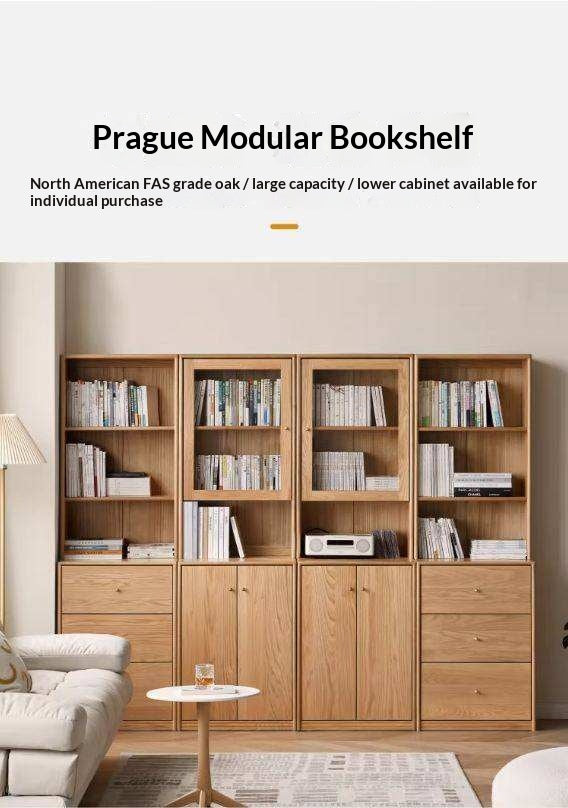 Oak Solid Wood Floor-To-Ceiling Combination Bookshelf, Glass Bookcase