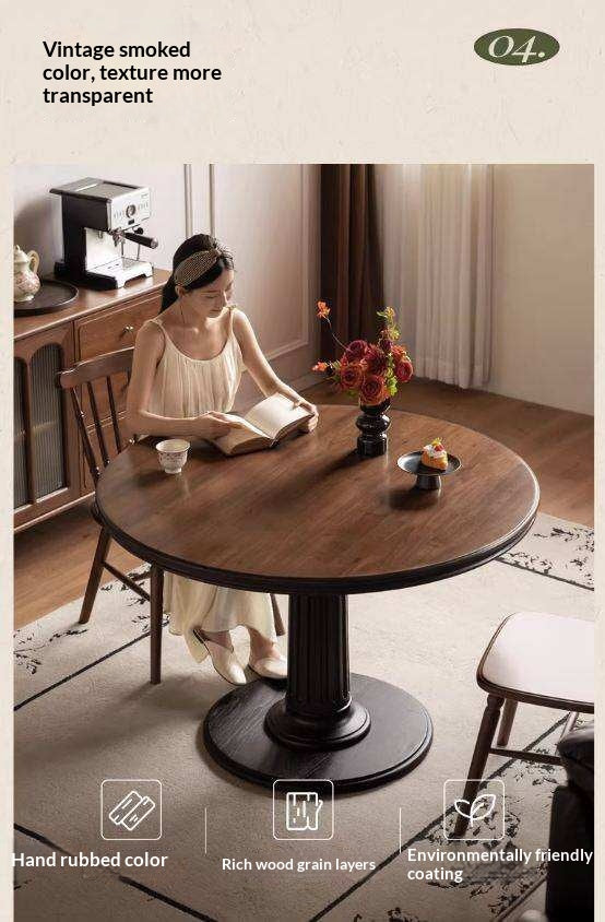 Black Walnut Solid Wood American Retro Round Dining Table