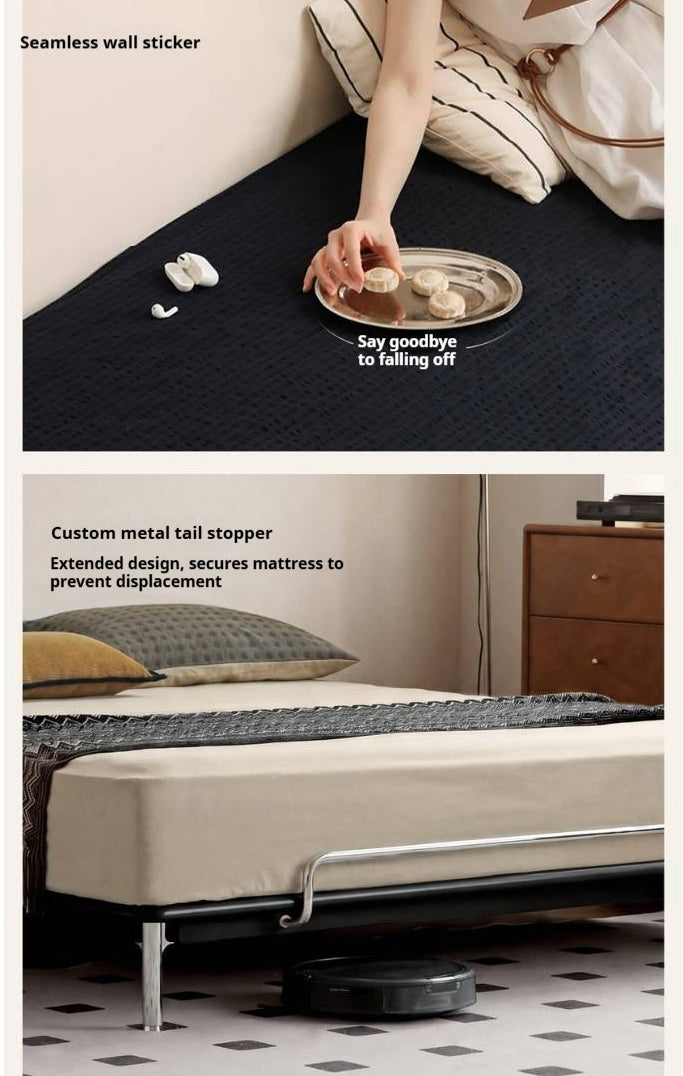 Rubberwood Solid Wood Minimalist Platform Bed with Angled Metal Legs