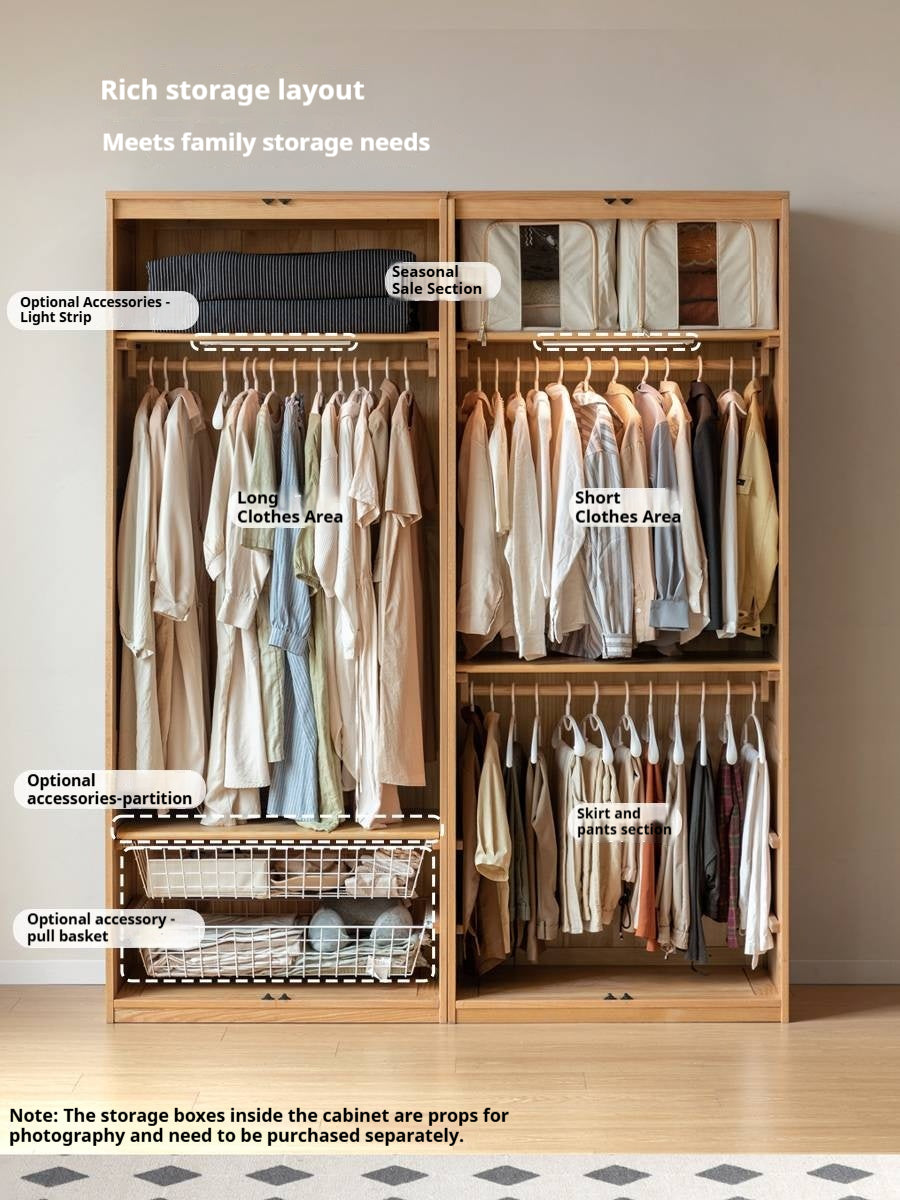 Oak Solid Wood Rattan Door Floor Wardrobe