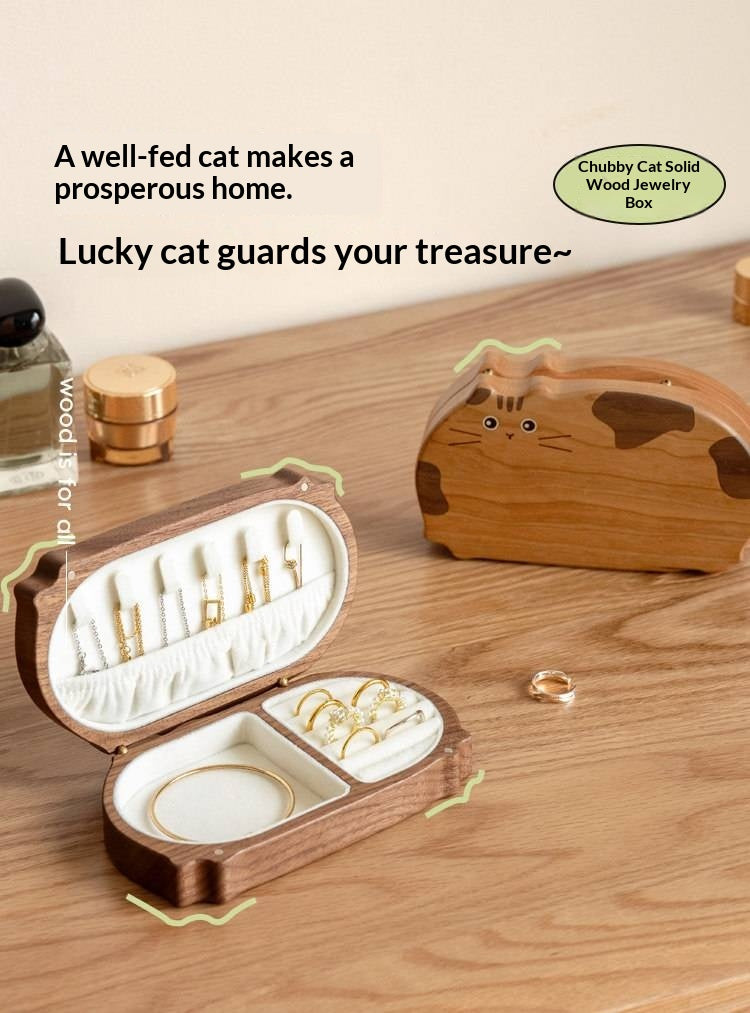 Cherry, Black Walnut Solid Wood Portable Jewelry Box with Multi-Compartment Storage