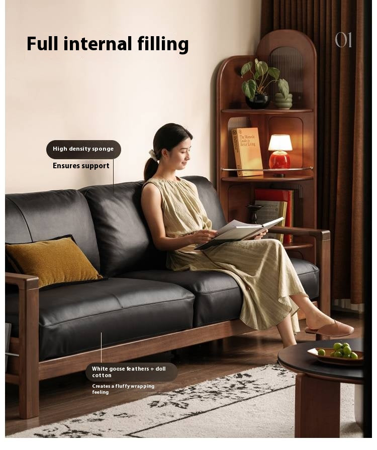 Black Walnut Solid Wood Leather Sofa