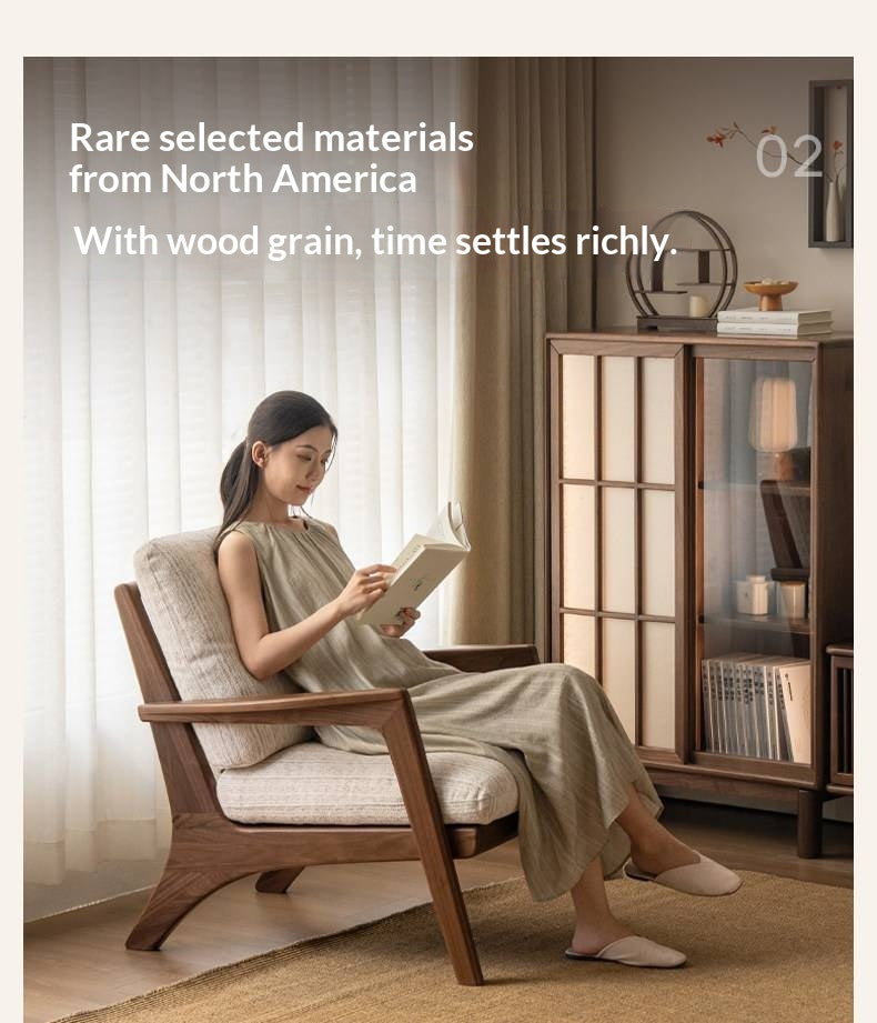 2 pcs -Black Walnut, Oak Solid Wood Lounge Armchair with Angled Frame and Open Armrests