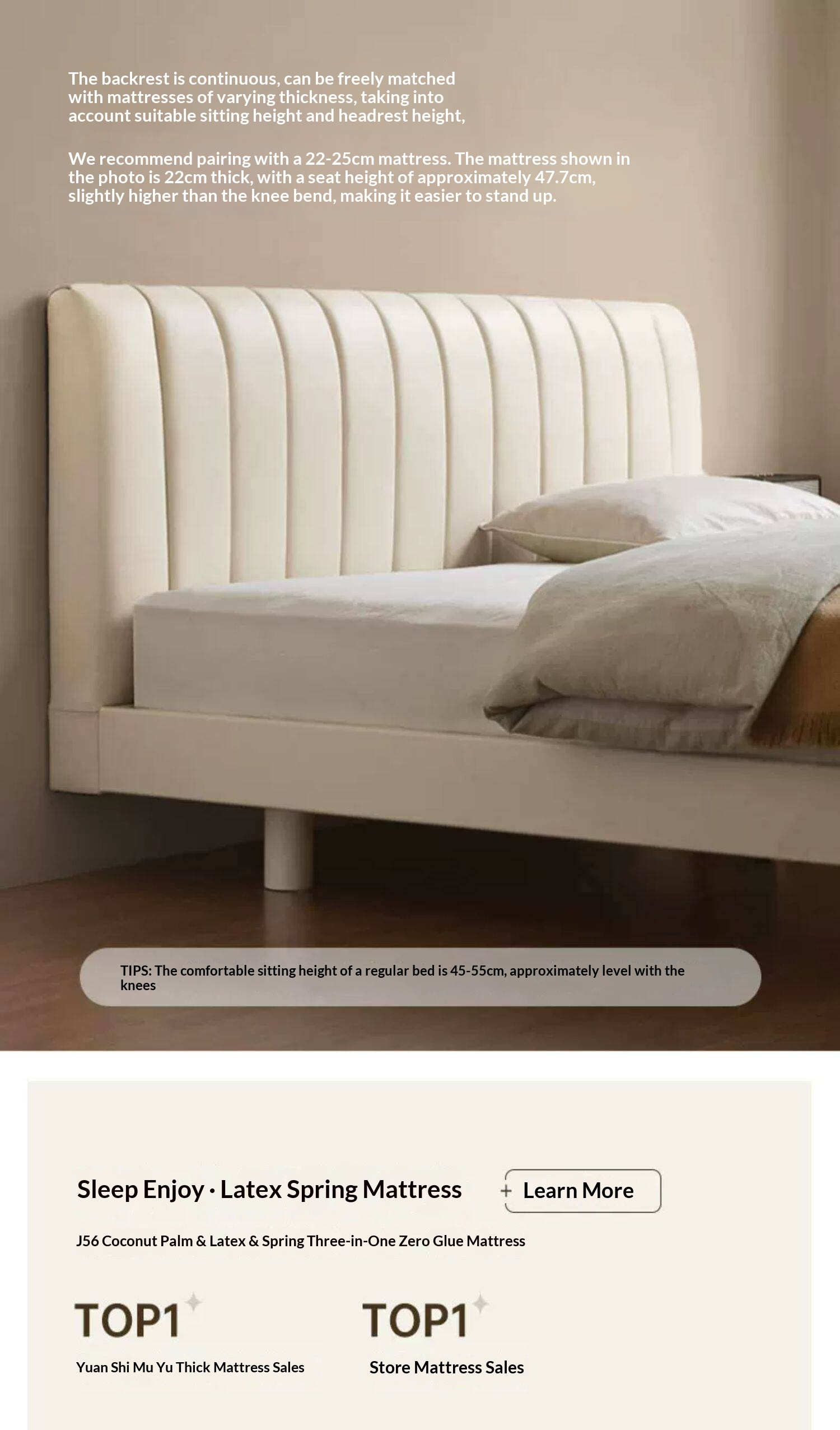 Oak,Rubber Wood Solid Wood Cream Suspended Genuine Leather Technology Fabric Soft Wrapped Bed