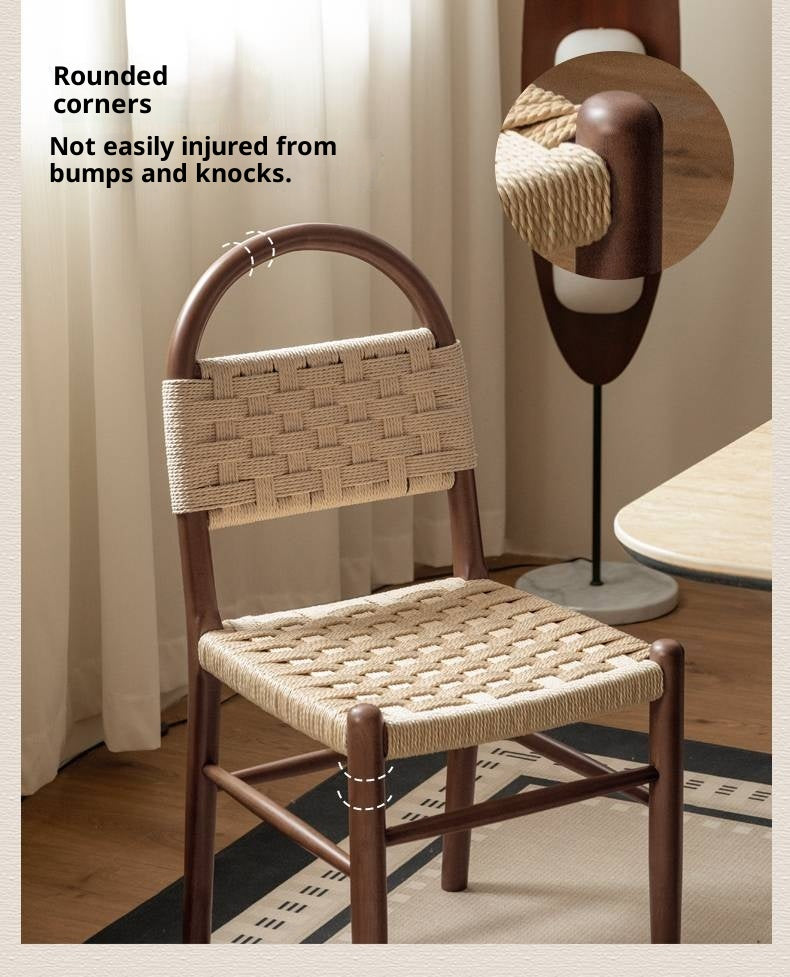 4pcs Solid RubberWood Dining Braided Chair Retro Vintage Style